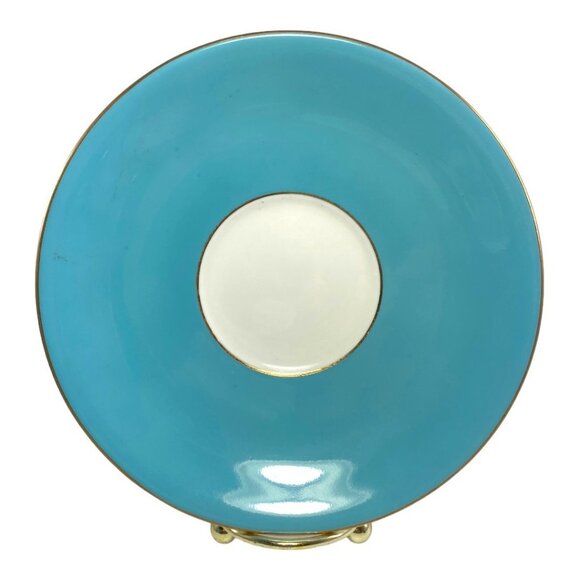 Aynsley Bone China Company Vintage Teacup & Saucer Set Turquoise Gold Trim - Picture 6 of 9